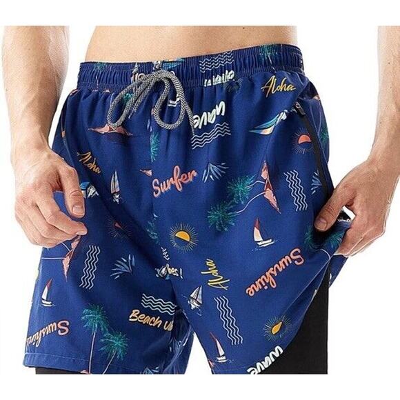 Angel Season Other - Men’s Tropical Swim Trunks Compression Liner Surf Beach Running Sport Shorts M